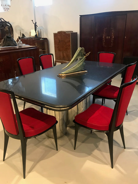 Black Granite and Chrome Dining Table