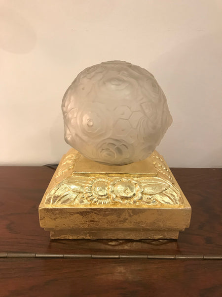 Pair of French Art Deco Floral Table Lamps Signed by Sabino