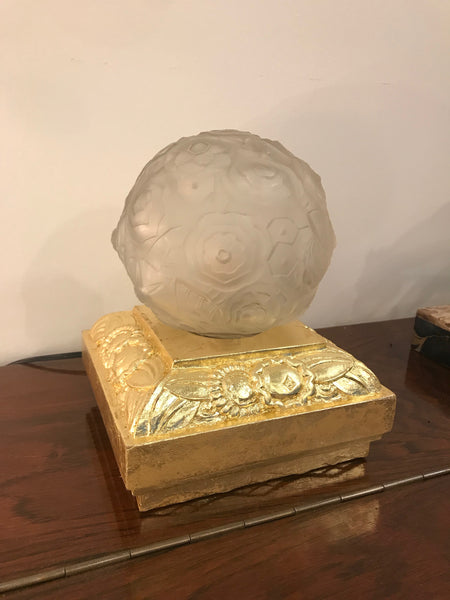 Pair of French Art Deco Floral Table Lamps Signed by Sabino