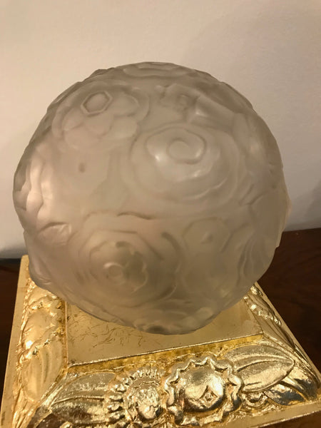 Pair of French Art Deco Floral Table Lamps Signed by Sabino