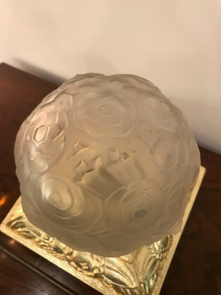 Pair of French Art Deco Floral Table Lamps Signed by Sabino