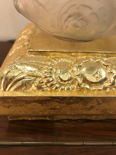 Pair of French Art Deco Floral Table Lamps Signed by Sabino