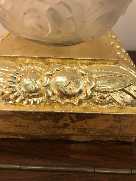 Pair of French Art Deco Floral Table Lamps Signed by Sabino