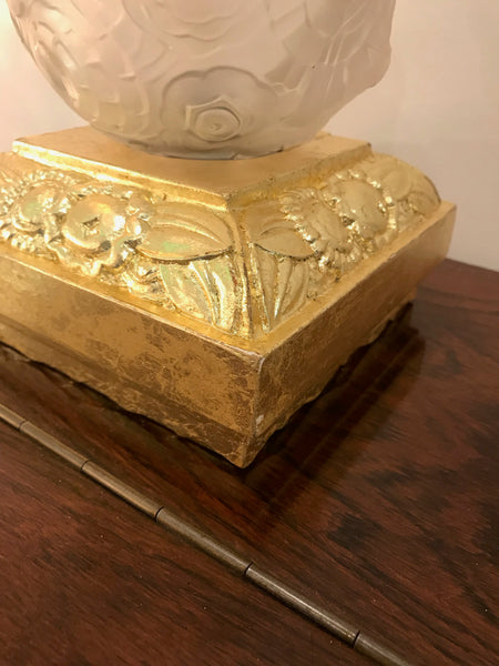 Pair of French Art Deco Floral Table Lamps Signed by Sabino