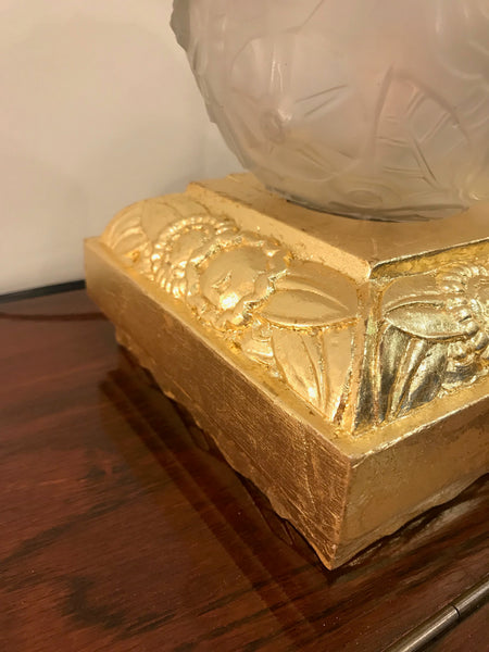 Pair of French Art Deco Floral Table Lamps Signed by Sabino