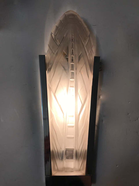 Pair of French Art Deco Geometric Sconces Signed by Sabino