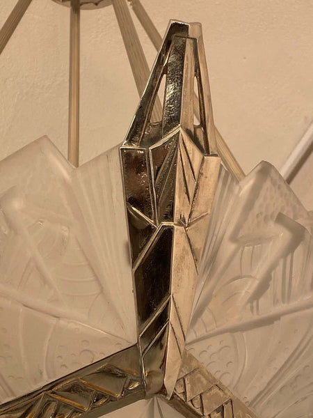French Art Deco Geometric Chandelier Signed by Muller Frères Luneville