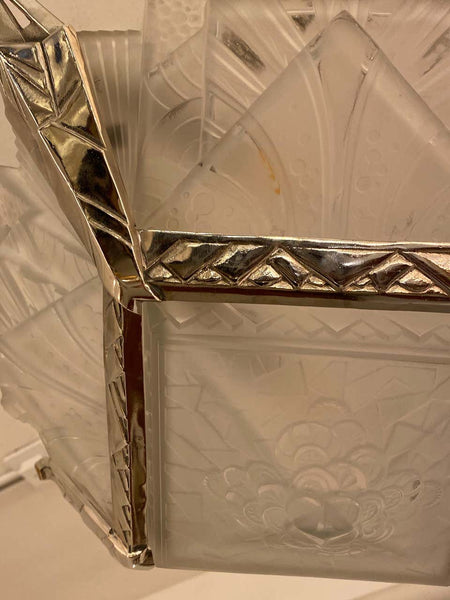 French Art Deco Geometric Chandelier Signed by Muller Frères Luneville
