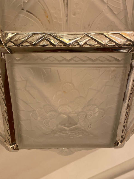French Art Deco Geometric Chandelier Signed by Muller Frères Luneville