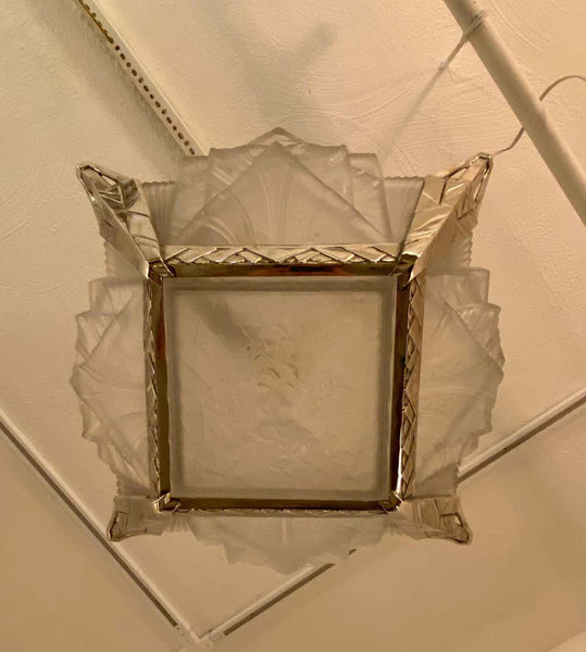 French Art Deco Geometric Chandelier Signed by Muller Frères Luneville