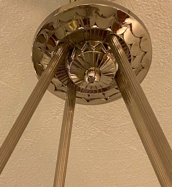 French Art Deco Geometric Chandelier Signed by Muller Frères Luneville