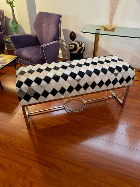 Modern Chrome and Cowhide Bench