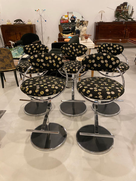Modern Set of Five Chrome Bar Stools