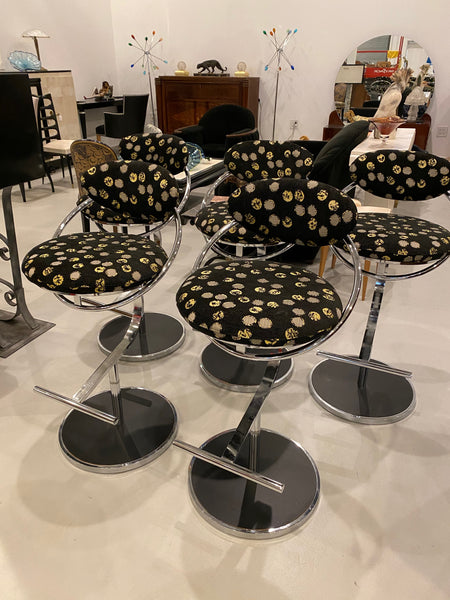Modern Set of Five Chrome Bar Stools
