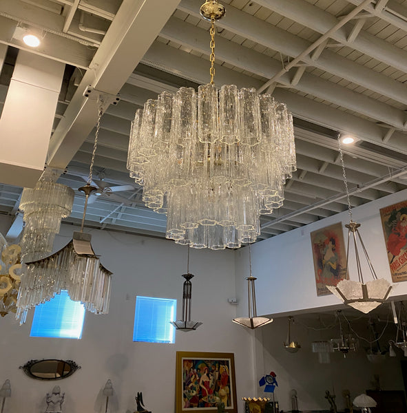 Italian Mid-Century Modern Round Three-Tiered Tronchi Chandelier