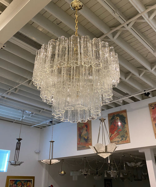 Italian Mid-Century Modern Round Three-Tiered Tronchi Chandelier