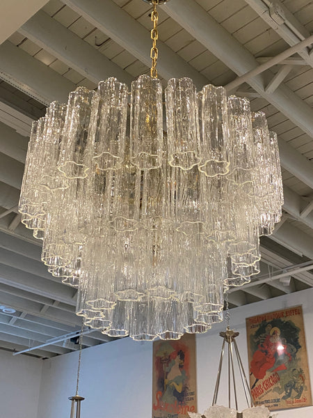 Italian Mid-Century Modern Round Three-Tiered Tronchi Chandelier