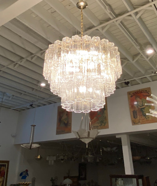 Italian Mid-Century Modern Round Three-Tiered Tronchi Chandelier