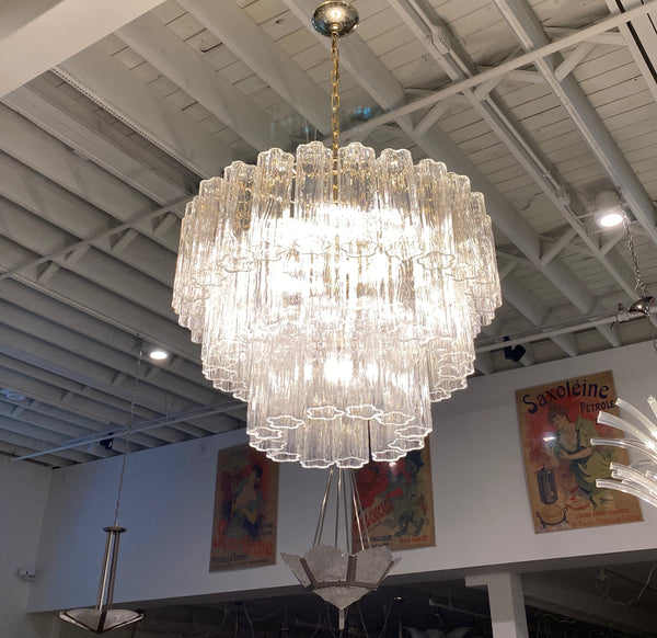 Italian Mid-Century Modern Round Three-Tiered Tronchi Chandelier