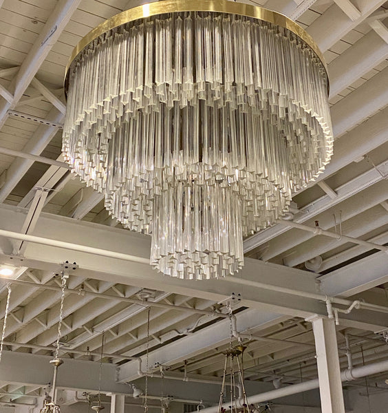 Ballroom Size Midcentury Round Flush Mount Tiered Glass Chandelier