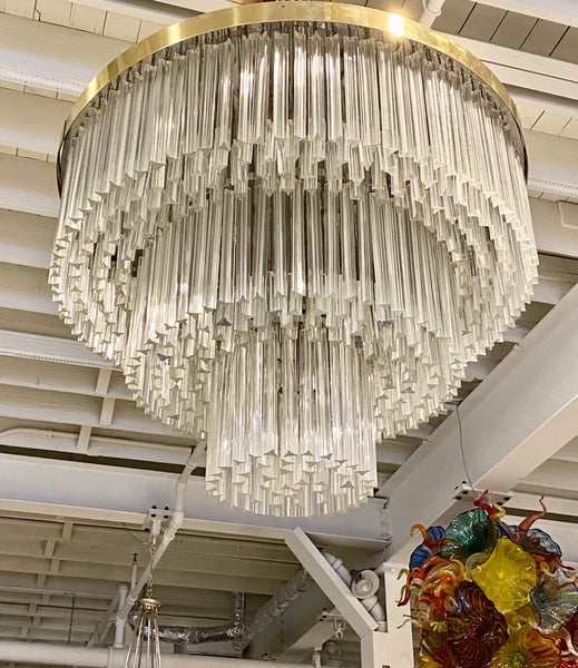 Ballroom Size Midcentury Round Flush Mount Tiered Glass Chandelier