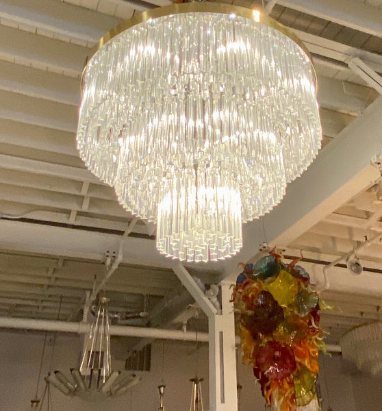 Ballroom Size Midcentury Round Flush Mount Tiered Glass Chandelier