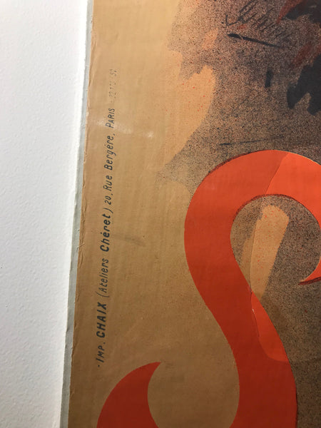 Original French color lithograph poster for Saxoléïne by Jules Chéret, 1893