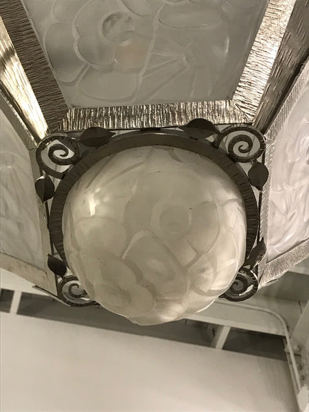 French Art Deco Floral Chandelier Signed by Degué