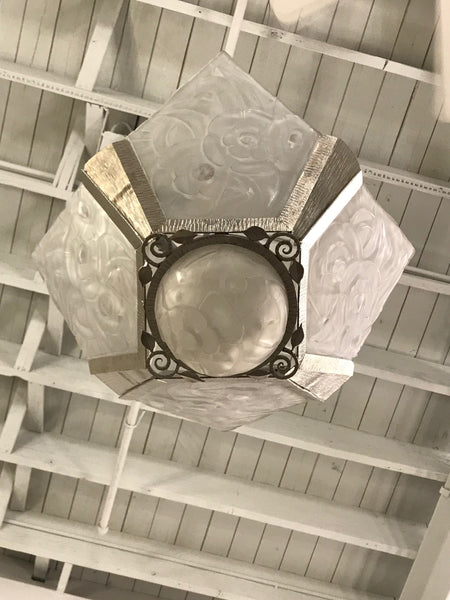 French Art Deco Floral Chandelier Signed by Degué