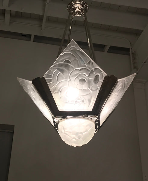 French Art Deco Floral Chandelier Signed by Degué