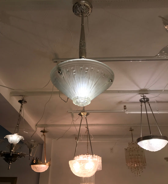 French Art Deco Pendant Chandelier by Verrerie Des Vosges