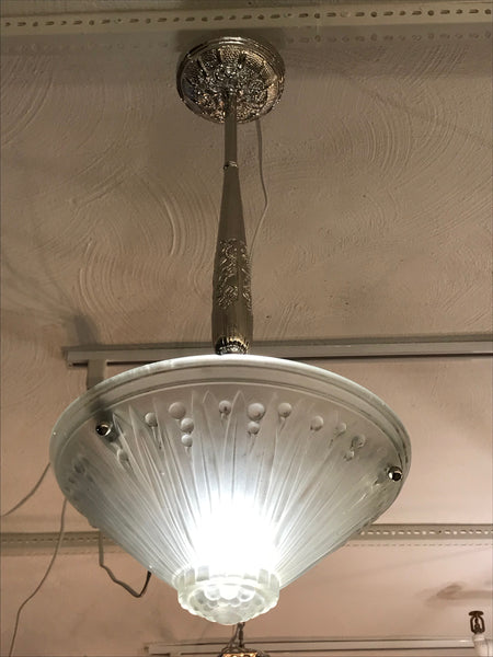 French Art Deco Pendant Chandelier by Verrerie Des Vosges