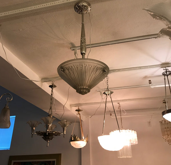 French Art Deco Pendant Chandelier by Verrerie Des Vosges