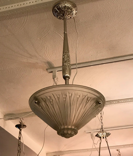 French Art Deco Pendant Chandelier by Verrerie Des Vosges