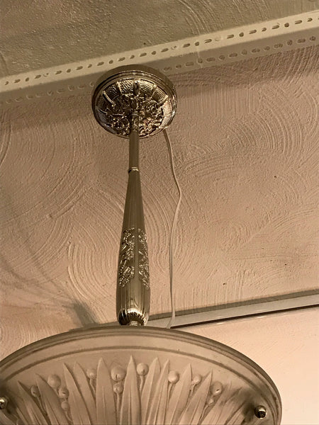 French Art Deco Pendant Chandelier by Verrerie Des Vosges