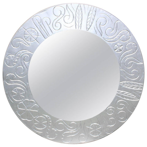 French Art Deco Round Silvered Wood Mirror