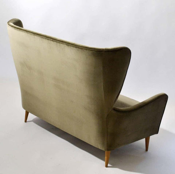 1950s Italian Paolo Buffa Two-Seat Wingback Sofa in Grey Velvet