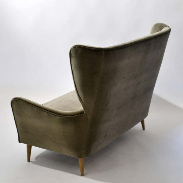 1950s Italian Paolo Buffa Two-Seat Wingback Sofa in Grey Velvet