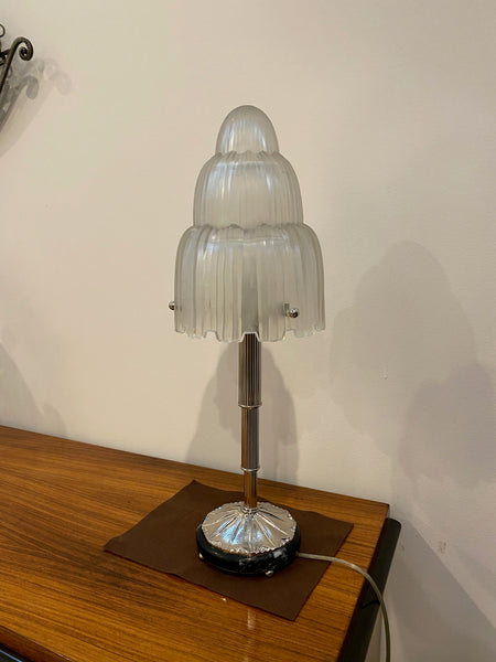 Pair of French Art Deco "Waterfall" Table Lamps Signed by Sabino