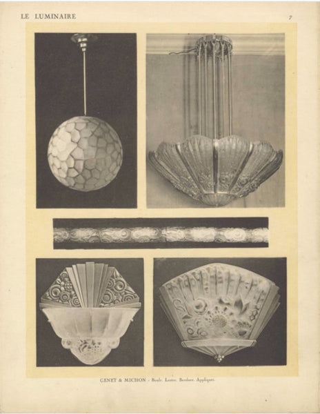 French Art Deco Table Lamp by Genet et Michon with Geometric Motif