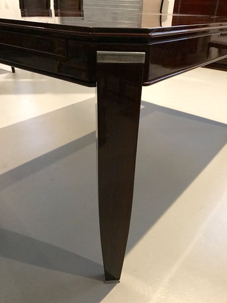 French Art Deco Dining Table With Silver Hardware