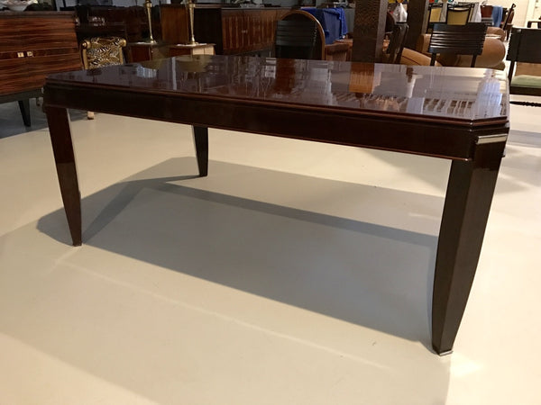 French Art Deco Dining Table With Silver Hardware