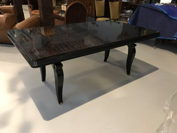 French Art Deco Dining Table With Brass Hardware and Spectacular Inlay