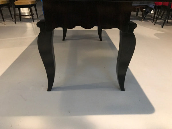 French Art Deco Dining Table With Brass Hardware and Spectacular Inlay