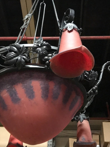 French Art Deco Red and Blue Chandelier