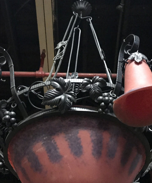 French Art Deco Red and Blue Chandelier