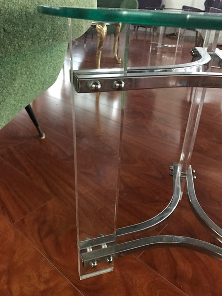 Pair of Mid Century Modern Lucite, Chrome, and Glass Side tables