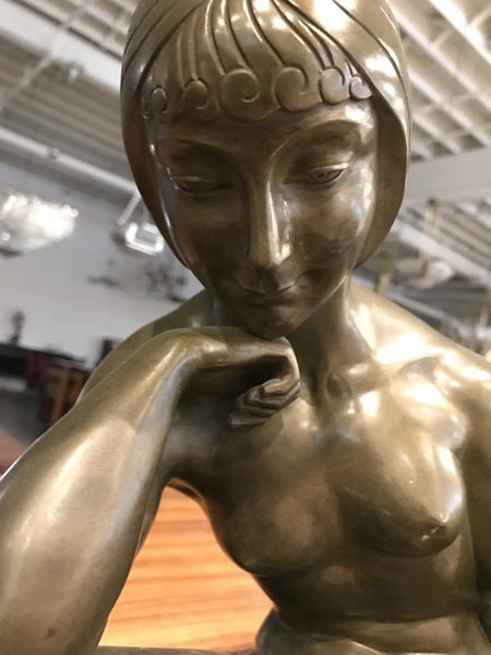 Signed French Art Deco Bronze sculpture of Nude Seated Female