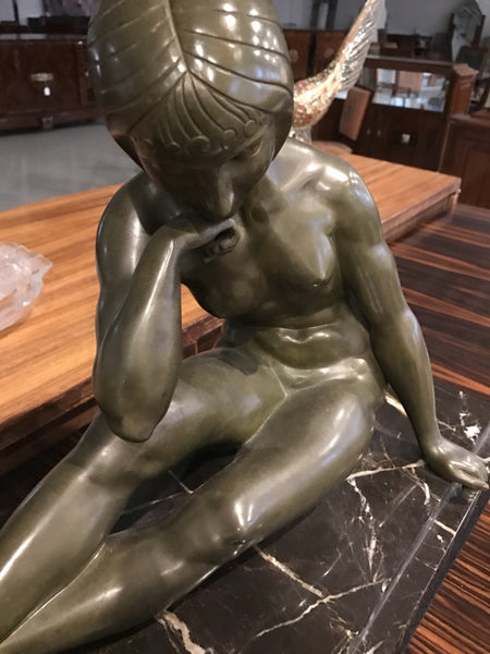 Signed French Art Deco Bronze sculpture of Nude Seated Female