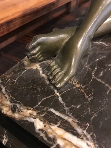 Signed French Art Deco Bronze sculpture of Nude Seated Female